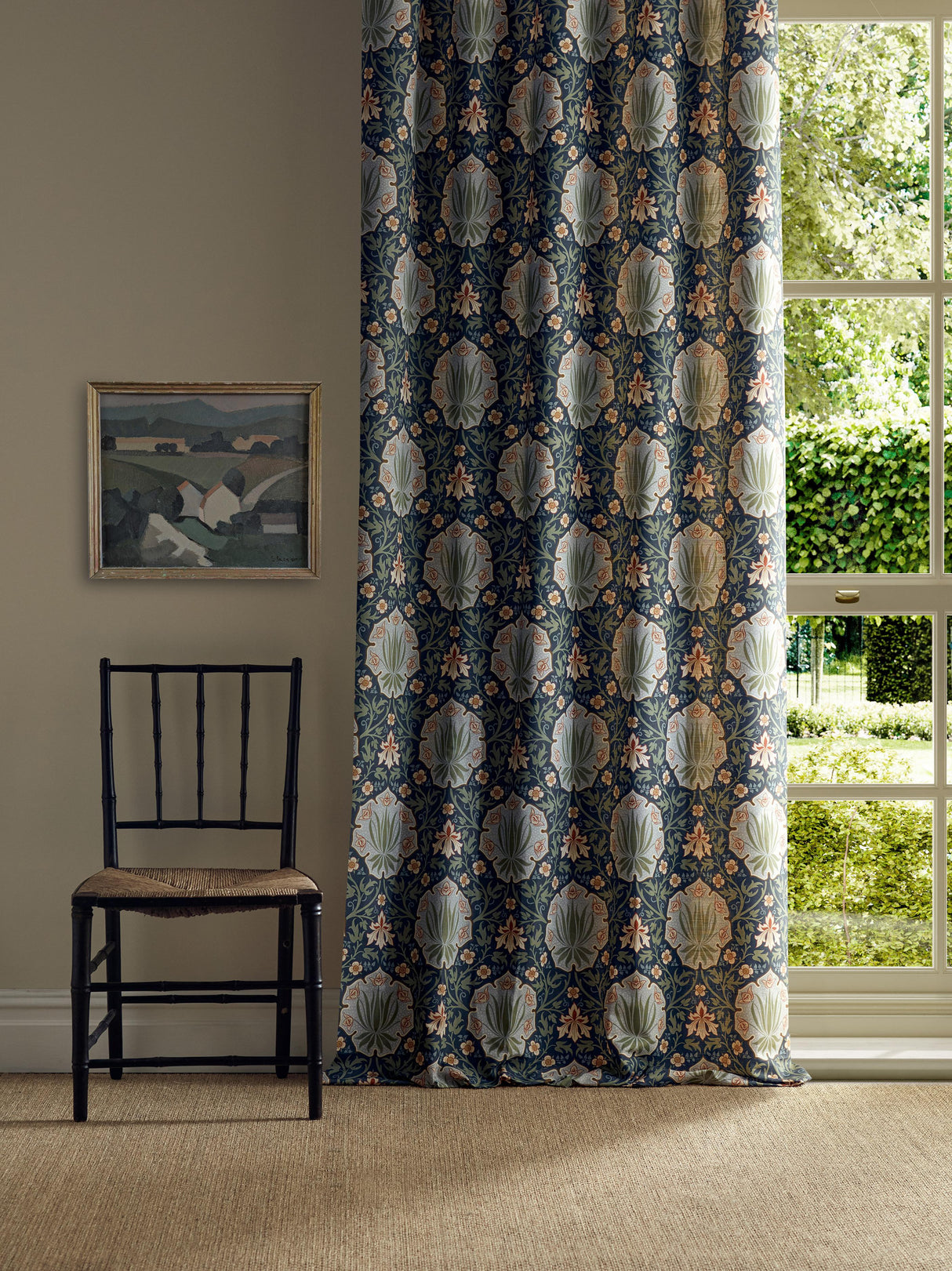 Morris & Co Iris & Rose Indigo/Thyme Fabric