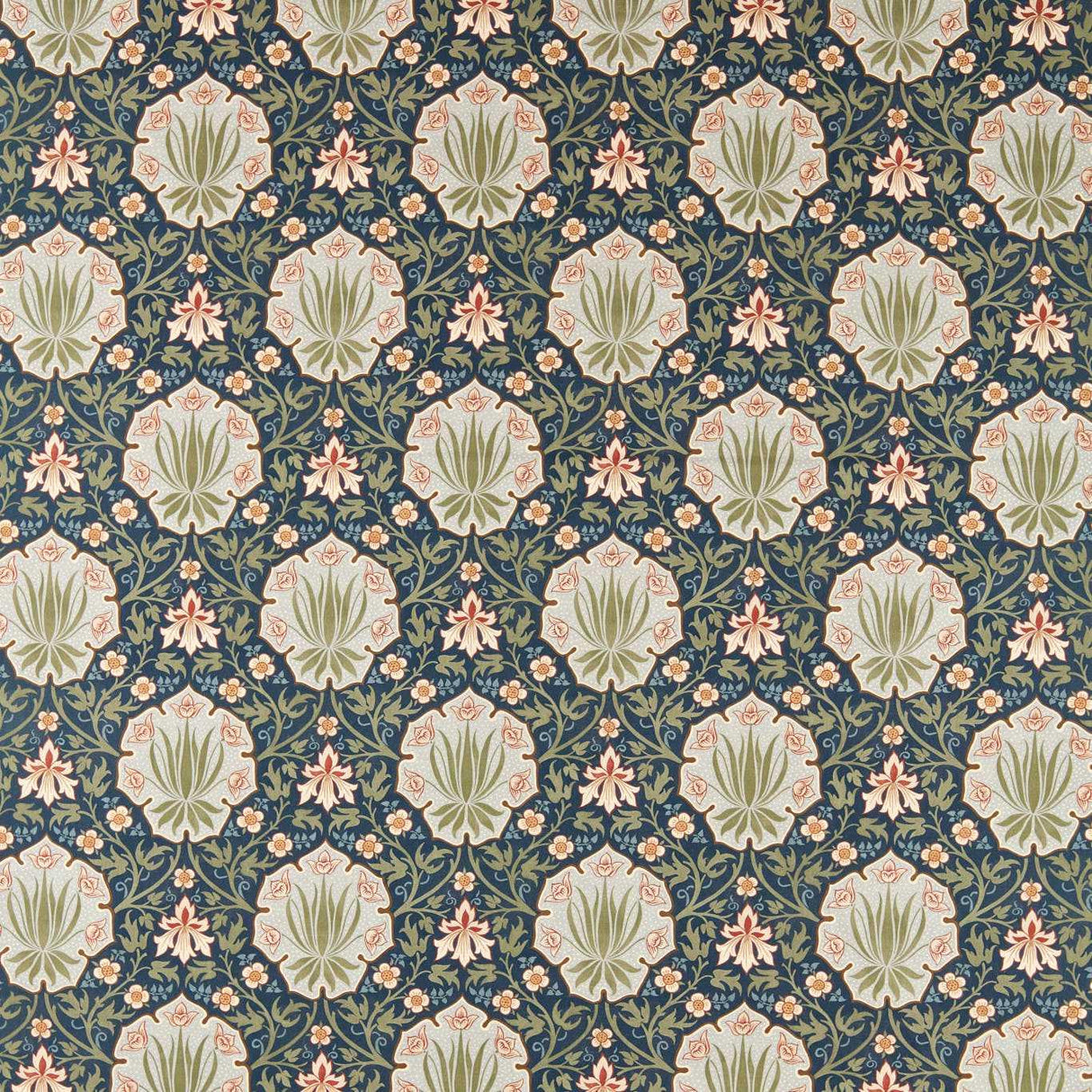 Morris & Co Iris & Rose Indigo/Thyme Fabric