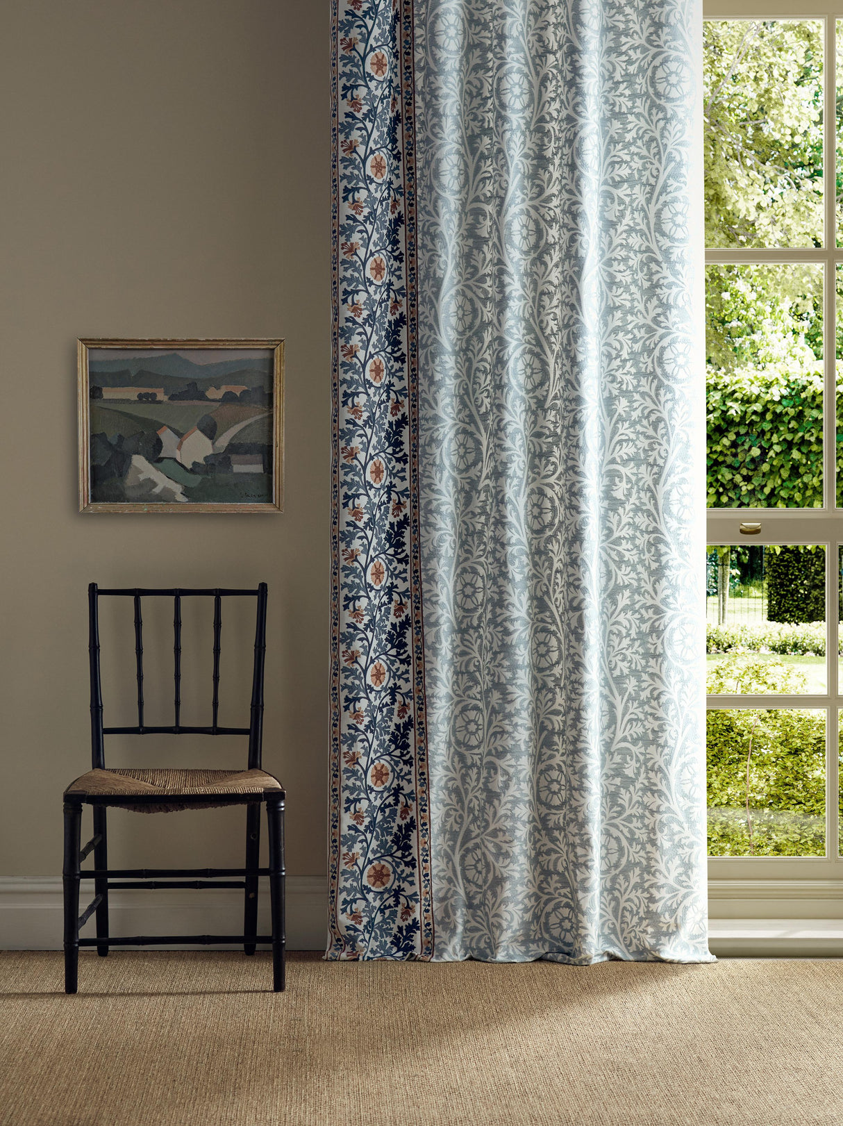 Morris & Co Chamomile Embroidery Woad Fabric