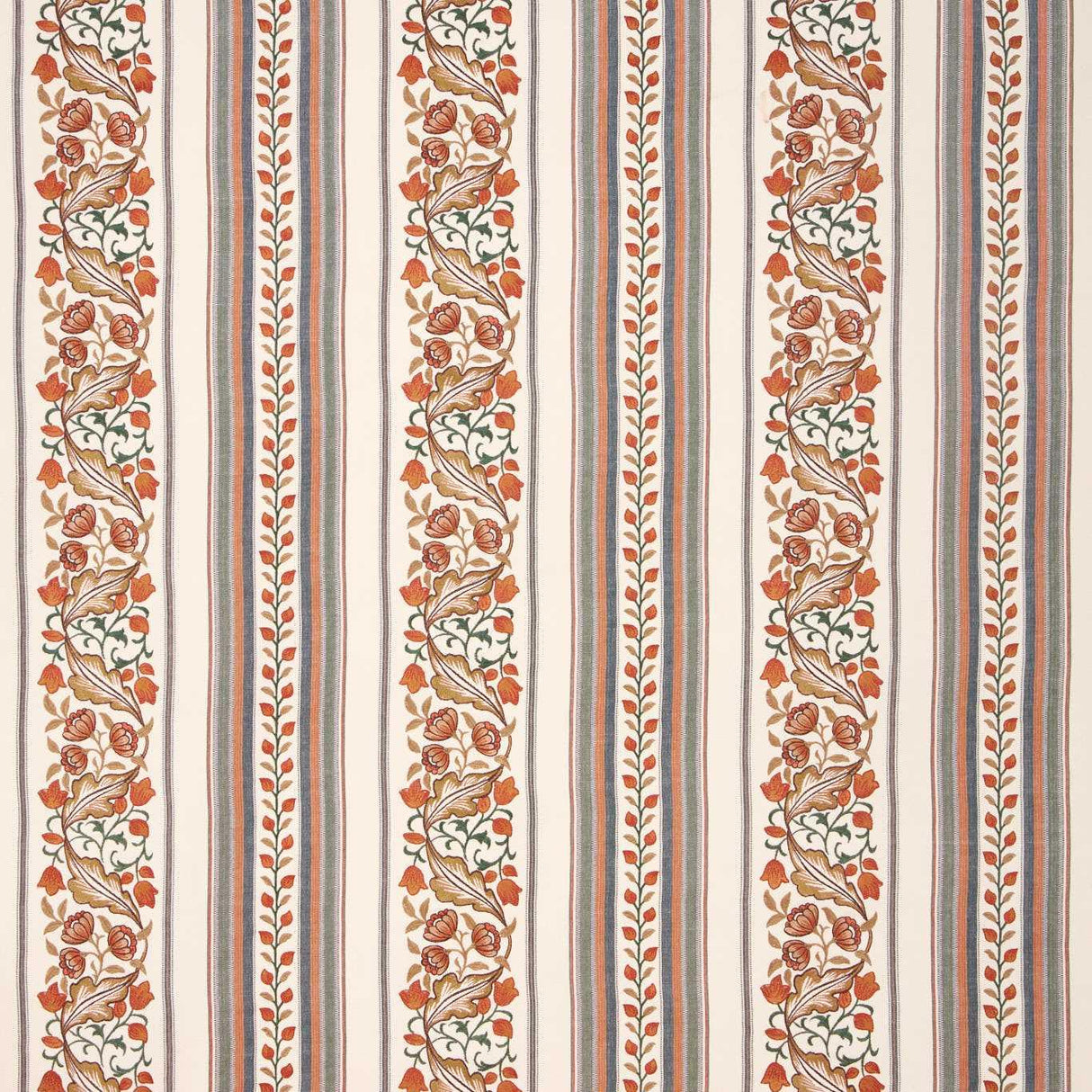 Morris & Co Bluebell & Peony Embroidery Russet/Forest Fabric