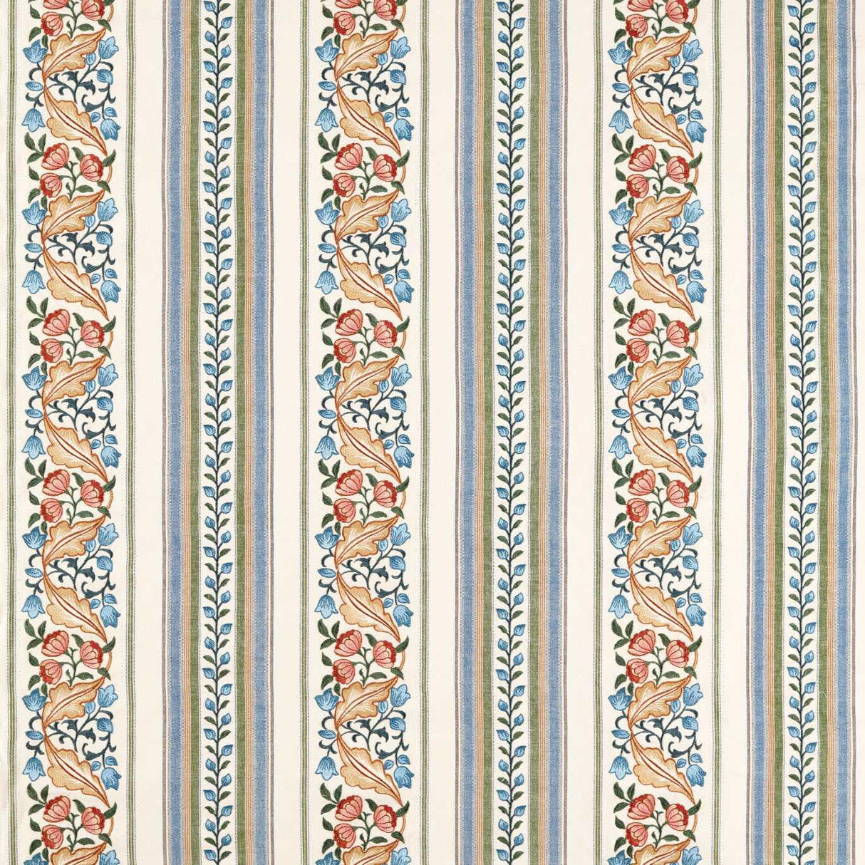 Morris & Co Bluebell & Peony Embroidery Rose/Woad Fabric