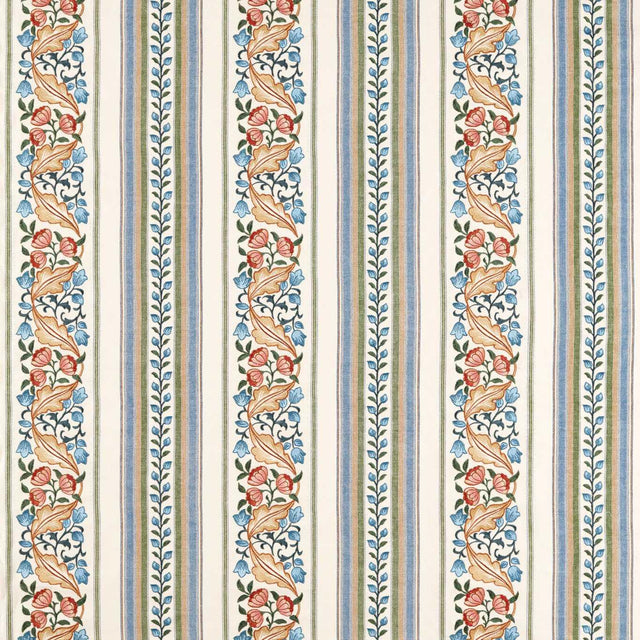 Morris & Co Bluebell & Peony Embroidery Rose/Woad Fabric