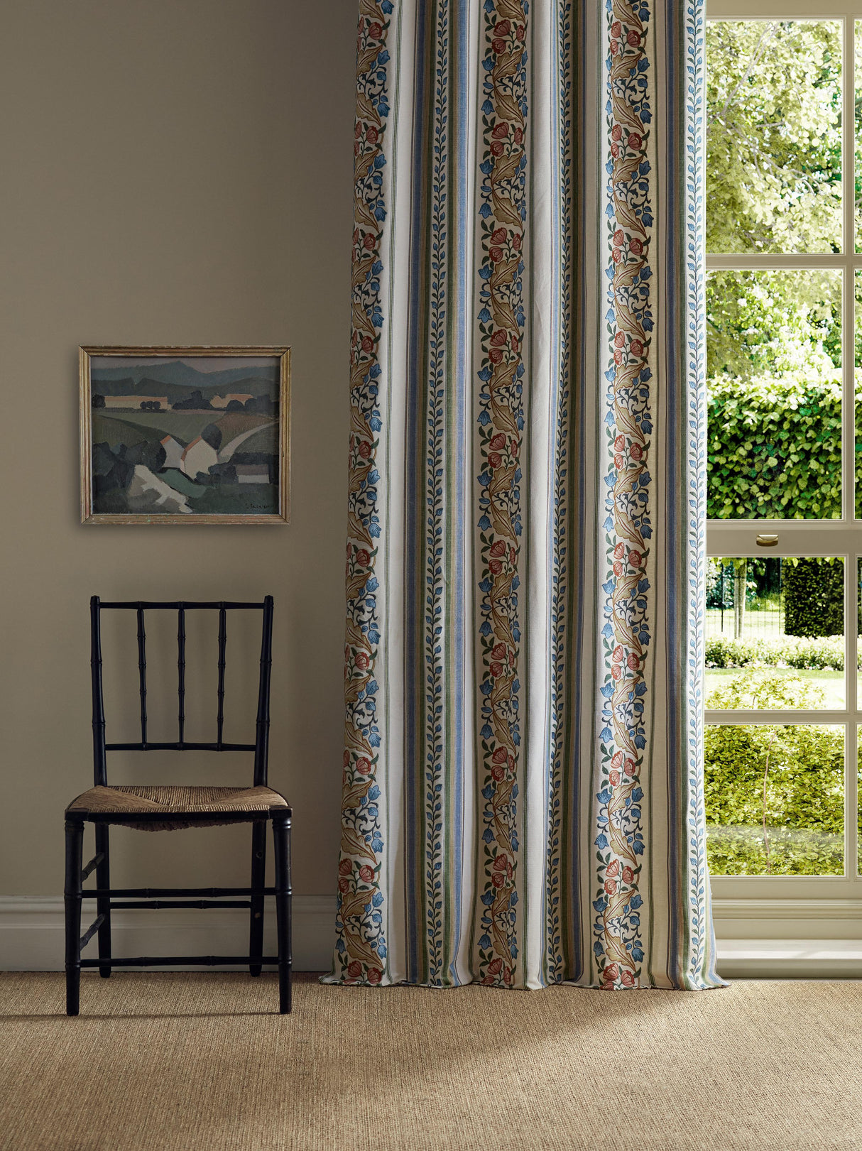 Morris & Co Bluebell & Peony Embroidery Rose/Woad Fabric