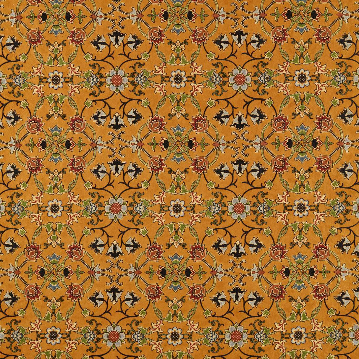 Morris & Co Persian Scroll Embroidery Ochre Fabric