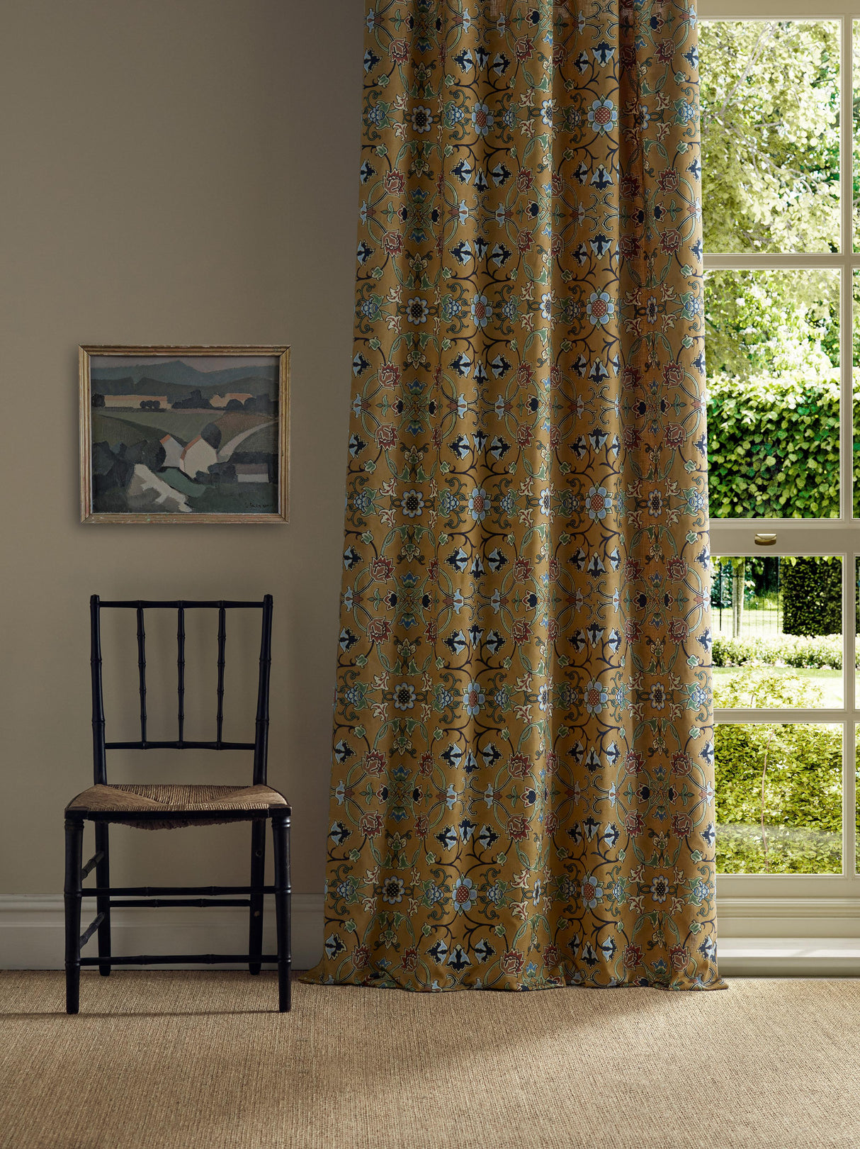 Morris & Co Persian Scroll Embroidery Ochre Fabric