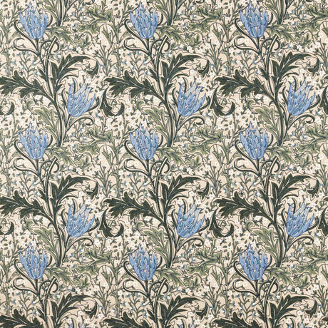Morris & Co Lent Lily Embroidery Forest/Cornflower Blue Fabric