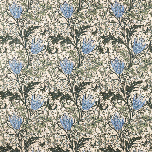 Morris & Co Lent Lily Embroidery Forest/Cornflower Blue Fabric