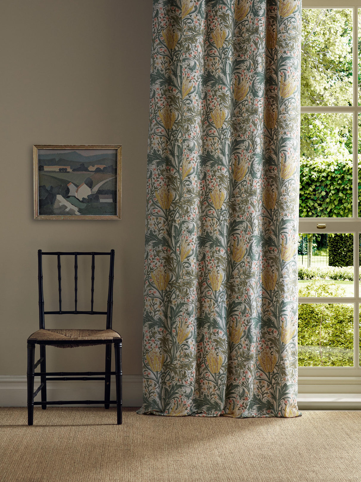 Morris & Co Lent Lily Embroidery Artichoke/Weld Fabric
