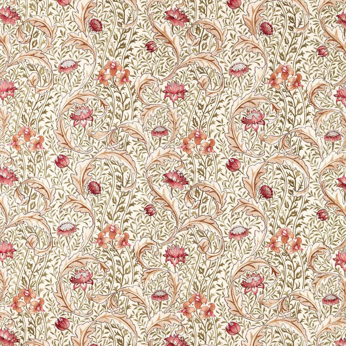 Morris & Co Wild Tulip & Vine Embroidery Rose / Bayleaf Fabric