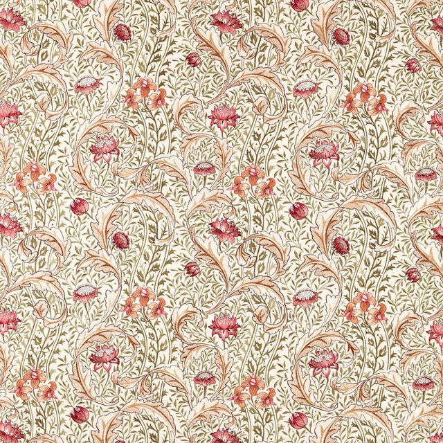 Morris & Co Wild Tulip & Vine Embroidery Rose / Bayleaf Fabric