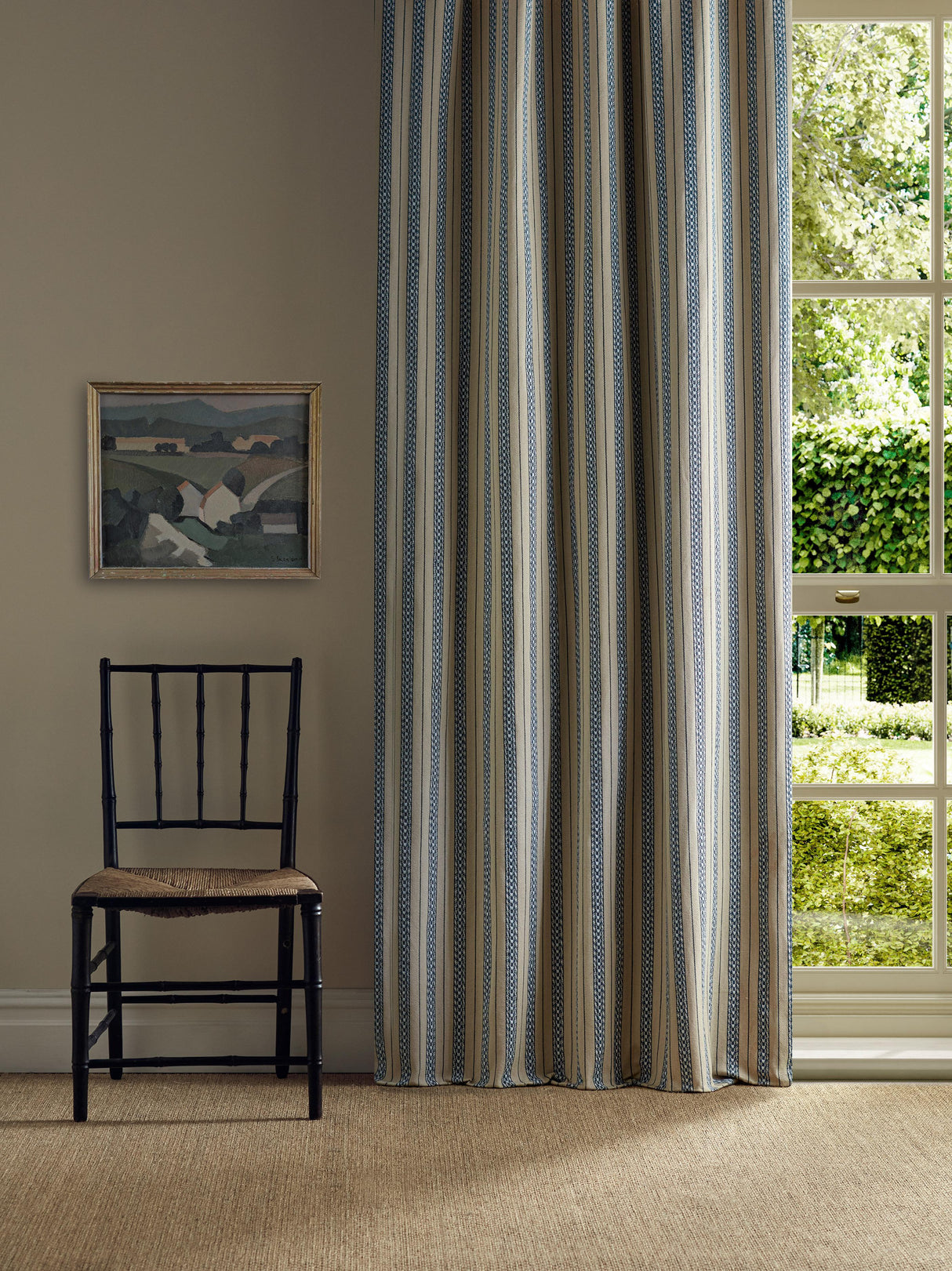 Morris & Co Elm Stripe Indigo/Flax Fabric