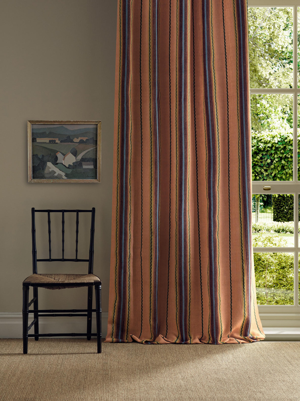 Morris & Co Lechlade Stripe Mulberry/Apricot Fabric
