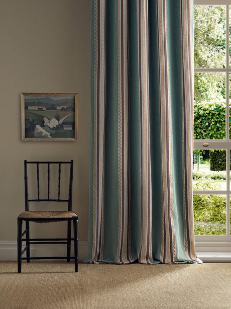 Morris & Co Pimlico Stripe Teal/Mulberry Fabric