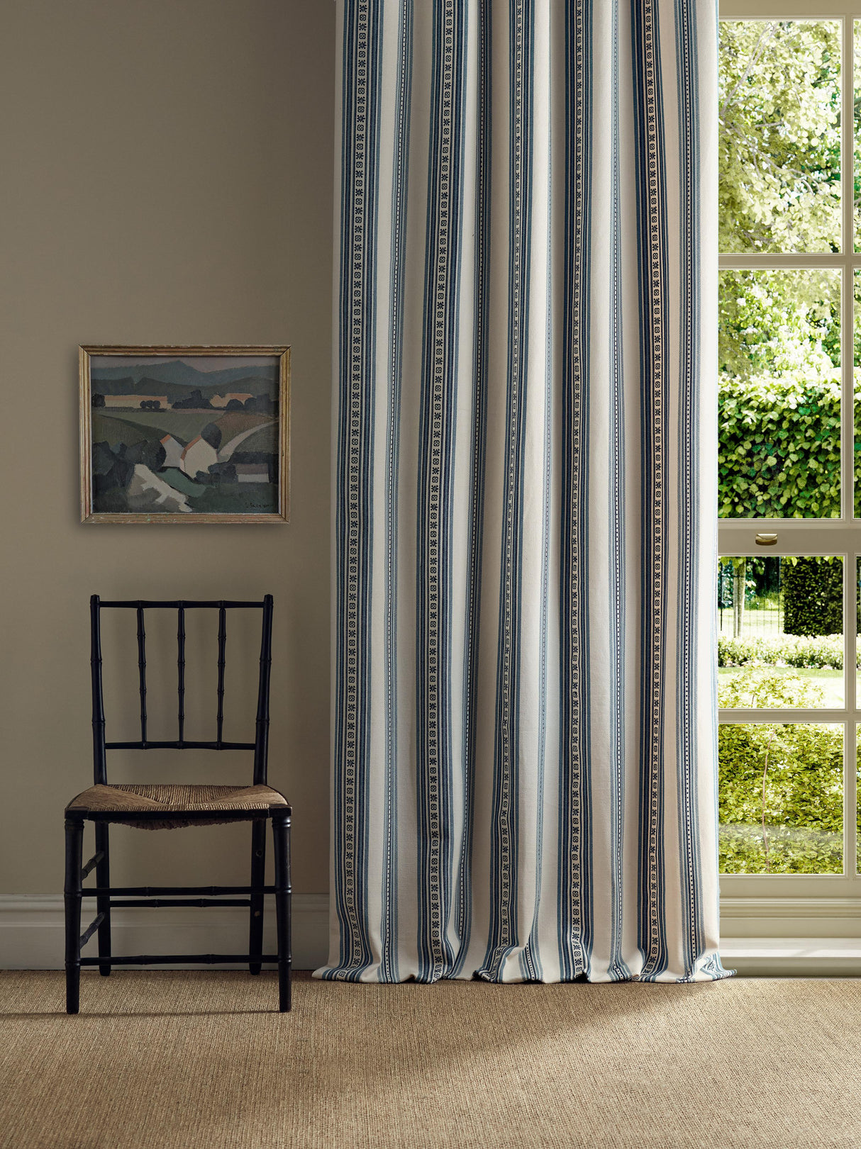 Morris & Co Dallington Stripe Indigo Fabric