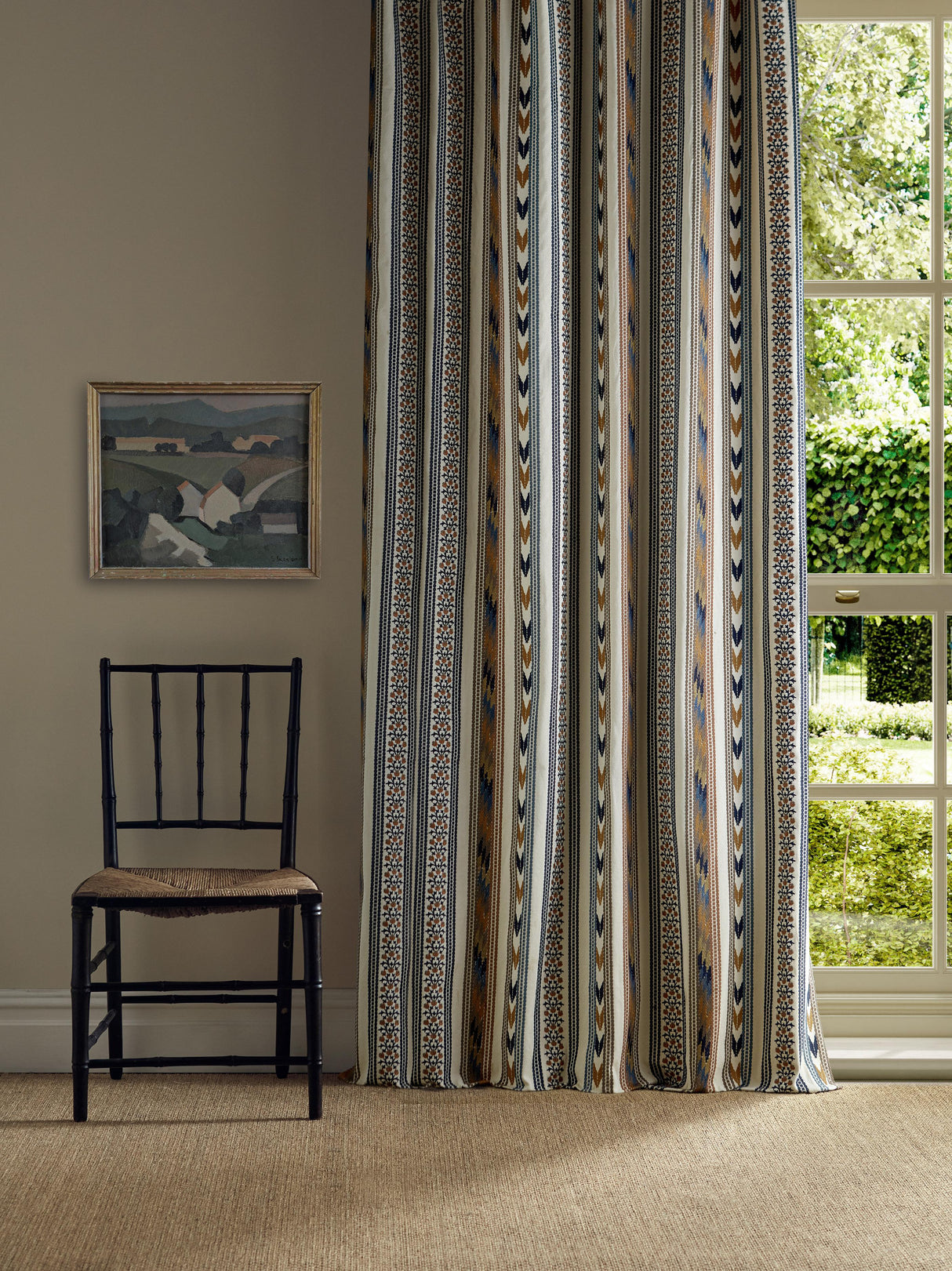 Morris & Co Bloomsbury Stripe Russet/Indigo Fabric