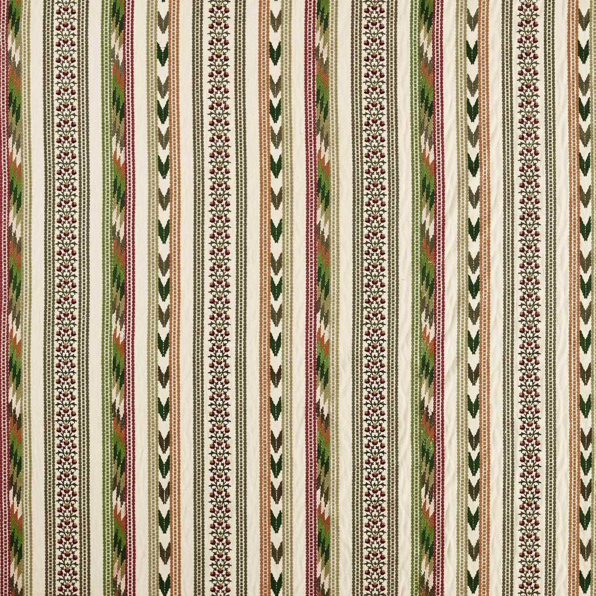 Morris & Co Bloomsbury Stripe Forest/Madder Fabric