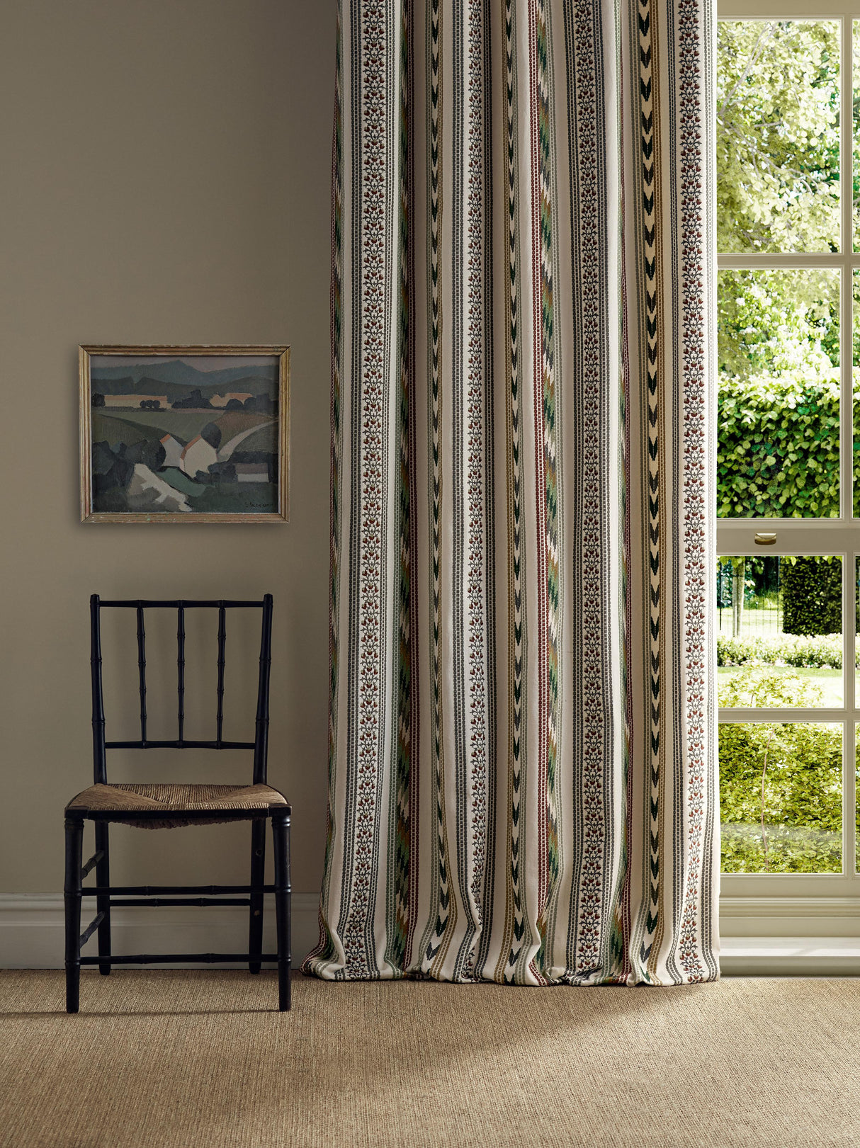 Morris & Co Bloomsbury Stripe Forest/Madder Fabric