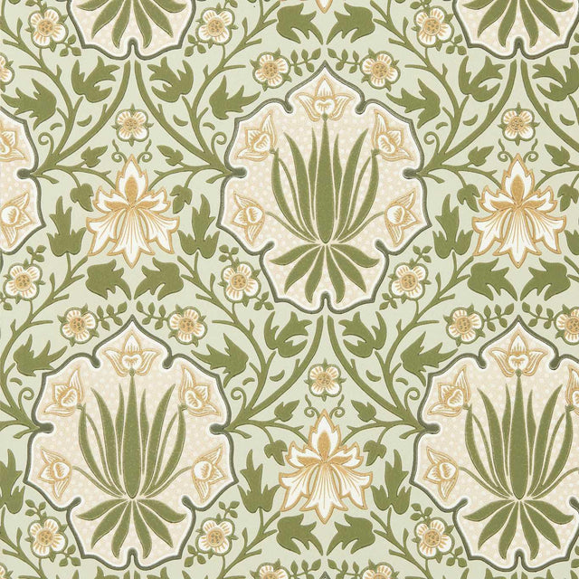 Morris & Co Iris & Rose Bayleaf/Weld Wallpaper