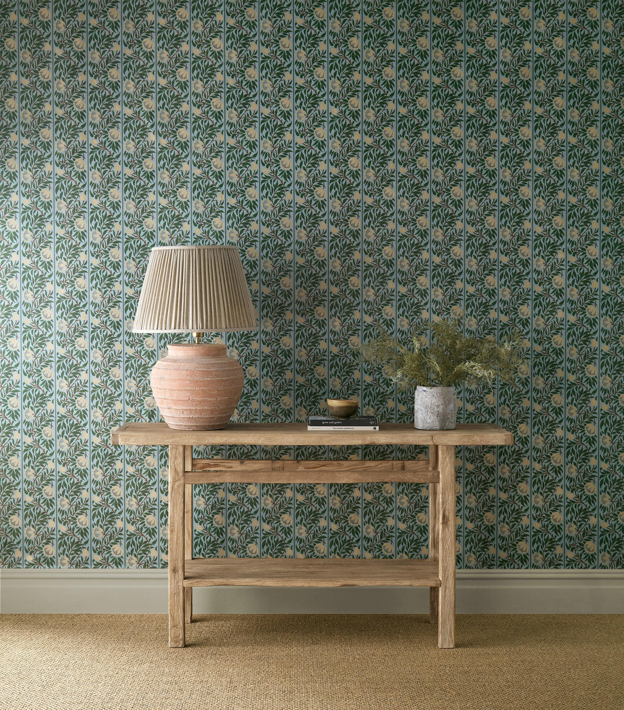 Morris & Co Peony Trellis Soft Blue/Nettle Wallpaper