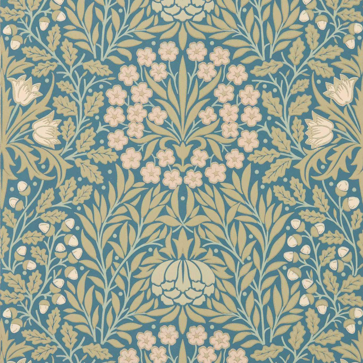 Morris & Co Daisy & Oak Powder Blue/Blush Wallpaper