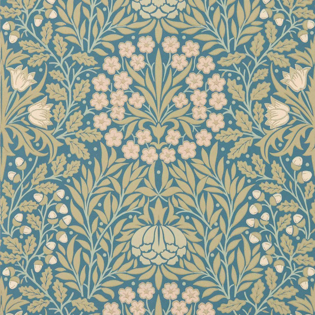Morris & Co Daisy & Oak Powder Blue/Blush Wallpaper