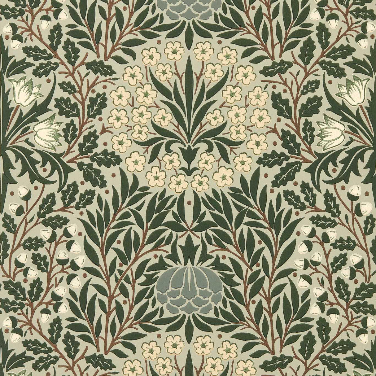 Morris & Co Daisy & Oak Sage/Forest Wallpaper