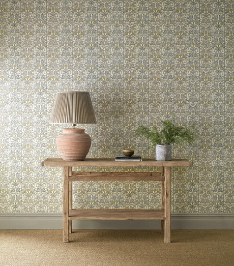 Morris & Co Oak & Blossom Mineral Blue/Linen Wallpaper