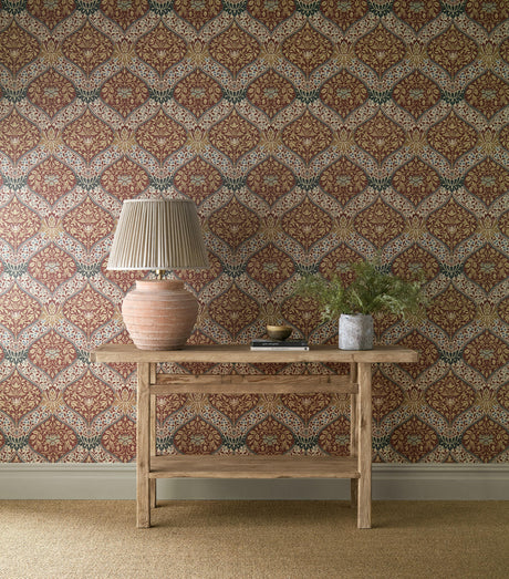 Morris & Co Norbury Brick/Teal Wallpaper