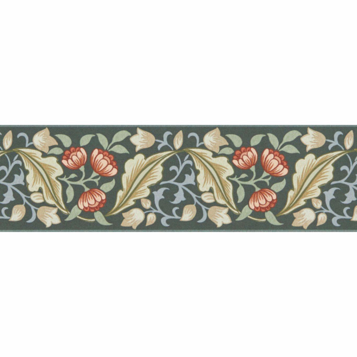 Morris & Co Bluebell & Peony Border Bayleaf/Manilla Wallpaper