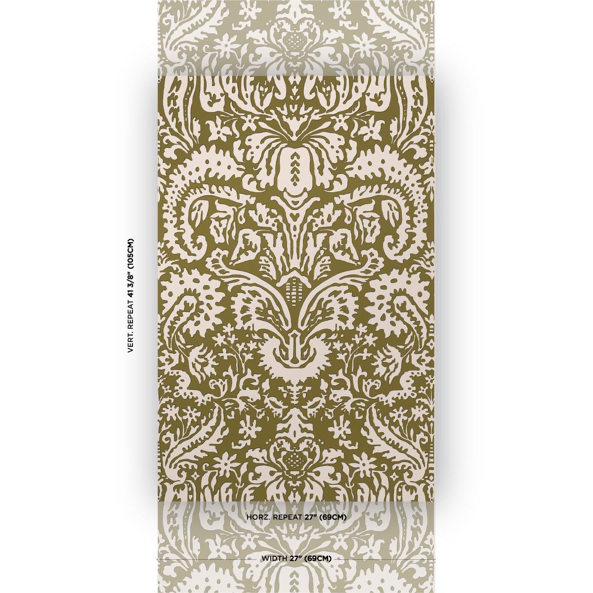 Schumacher Suffolk Damask Olive Wallpaper