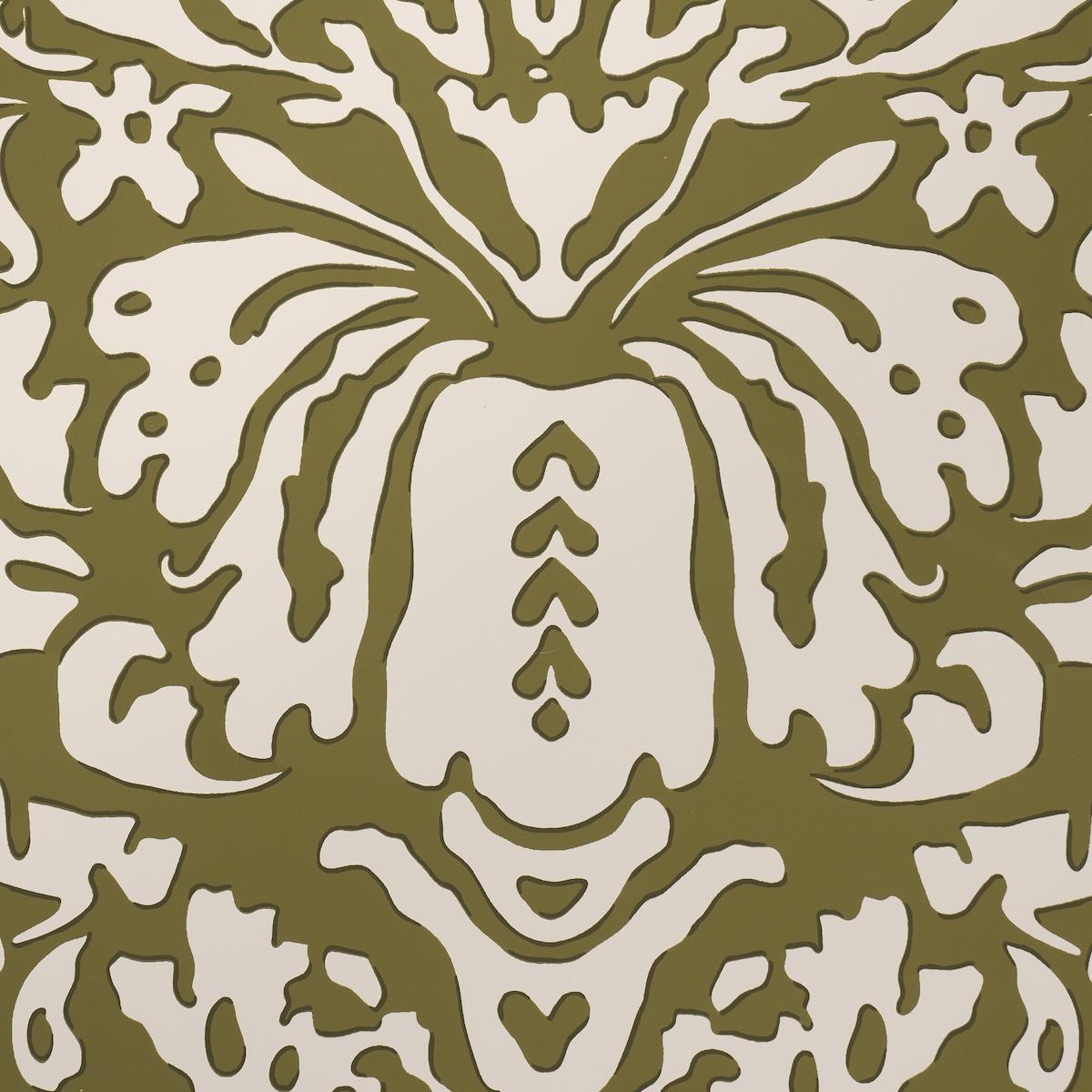 Schumacher Suffolk Damask Olive Wallpaper