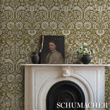Schumacher Suffolk Damask Olive Wallpaper