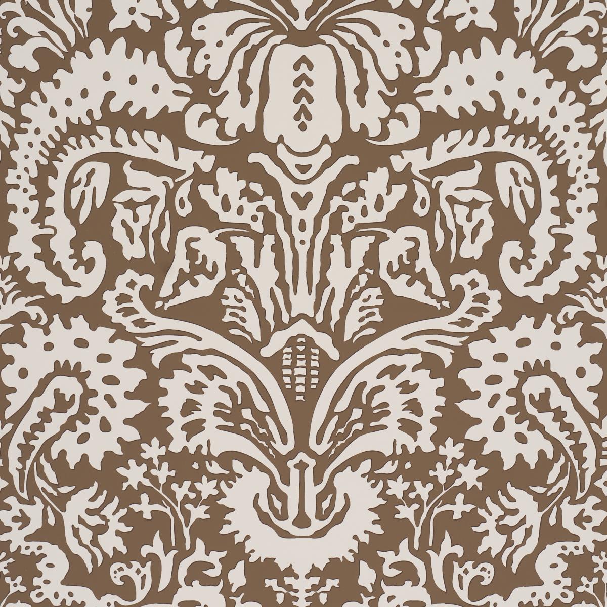 Schumacher Suffolk Damask Brown Wallpaper