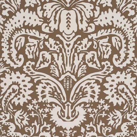 Schumacher Suffolk Damask Brown Wallpaper