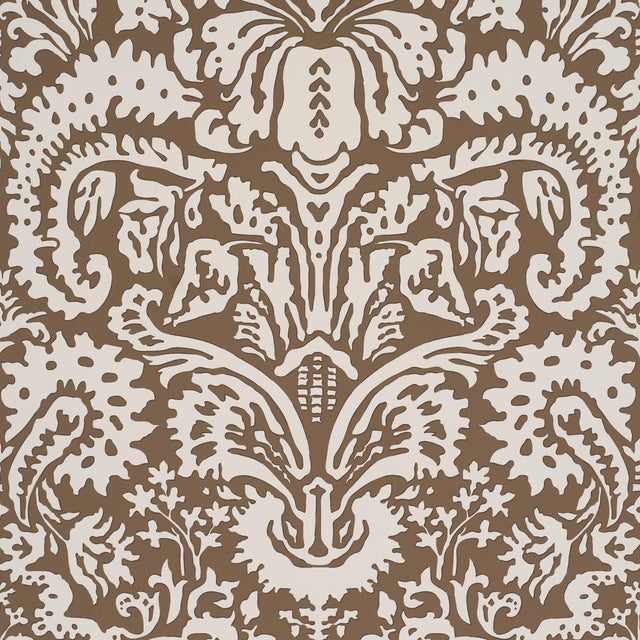 Schumacher Suffolk Damask Brown Wallpaper
