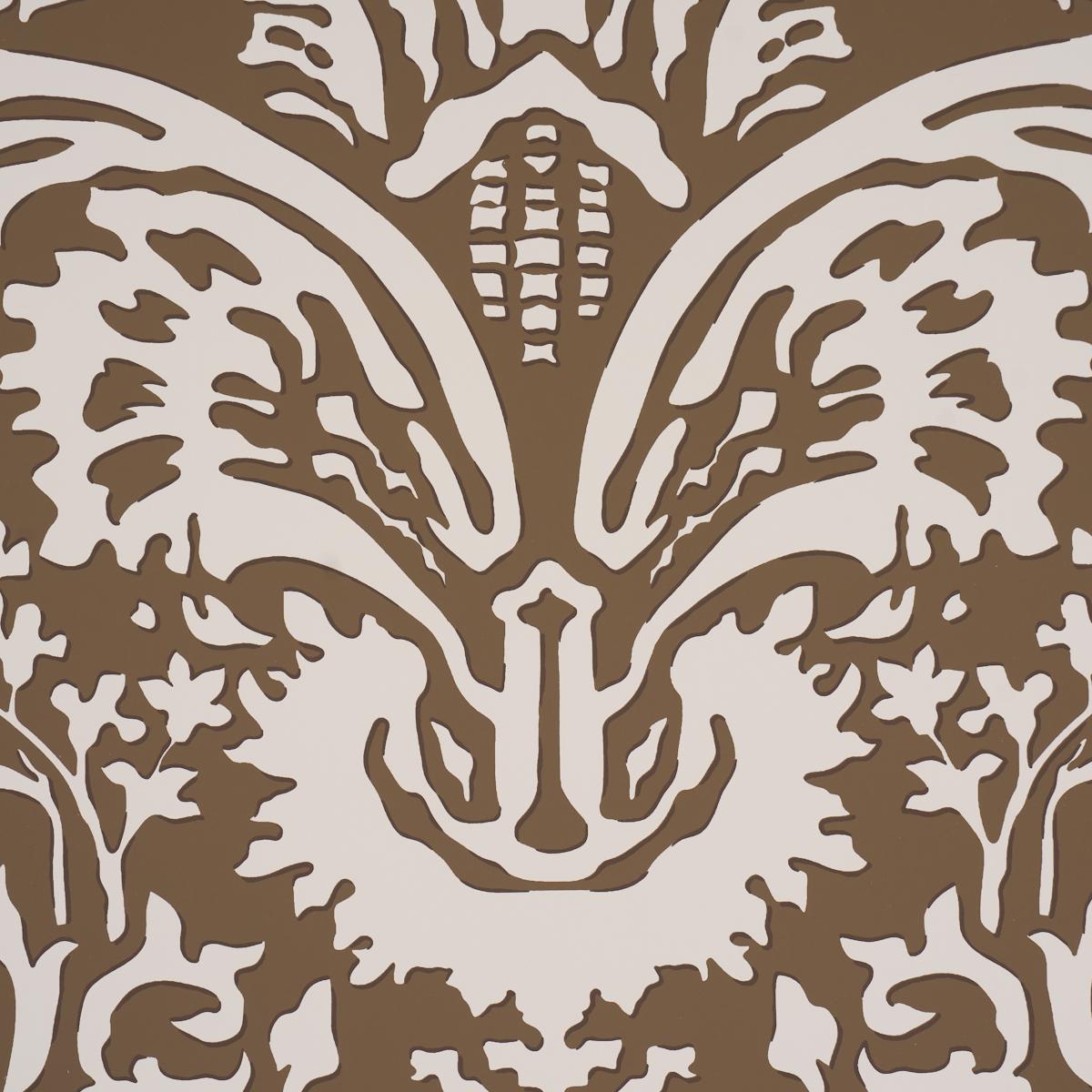 Schumacher Suffolk Damask Brown Wallpaper