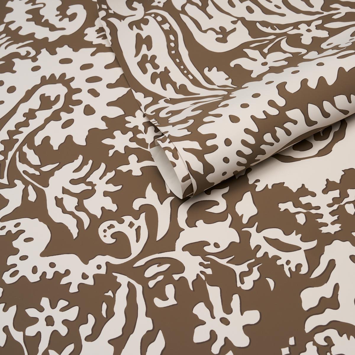 Schumacher Suffolk Damask Brown Wallpaper