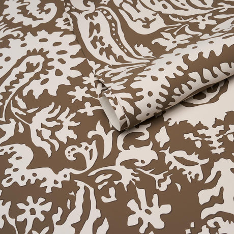 Schumacher Suffolk Damask Brown Wallpaper