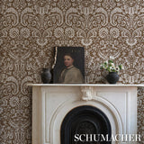 Schumacher Suffolk Damask Brown Wallpaper