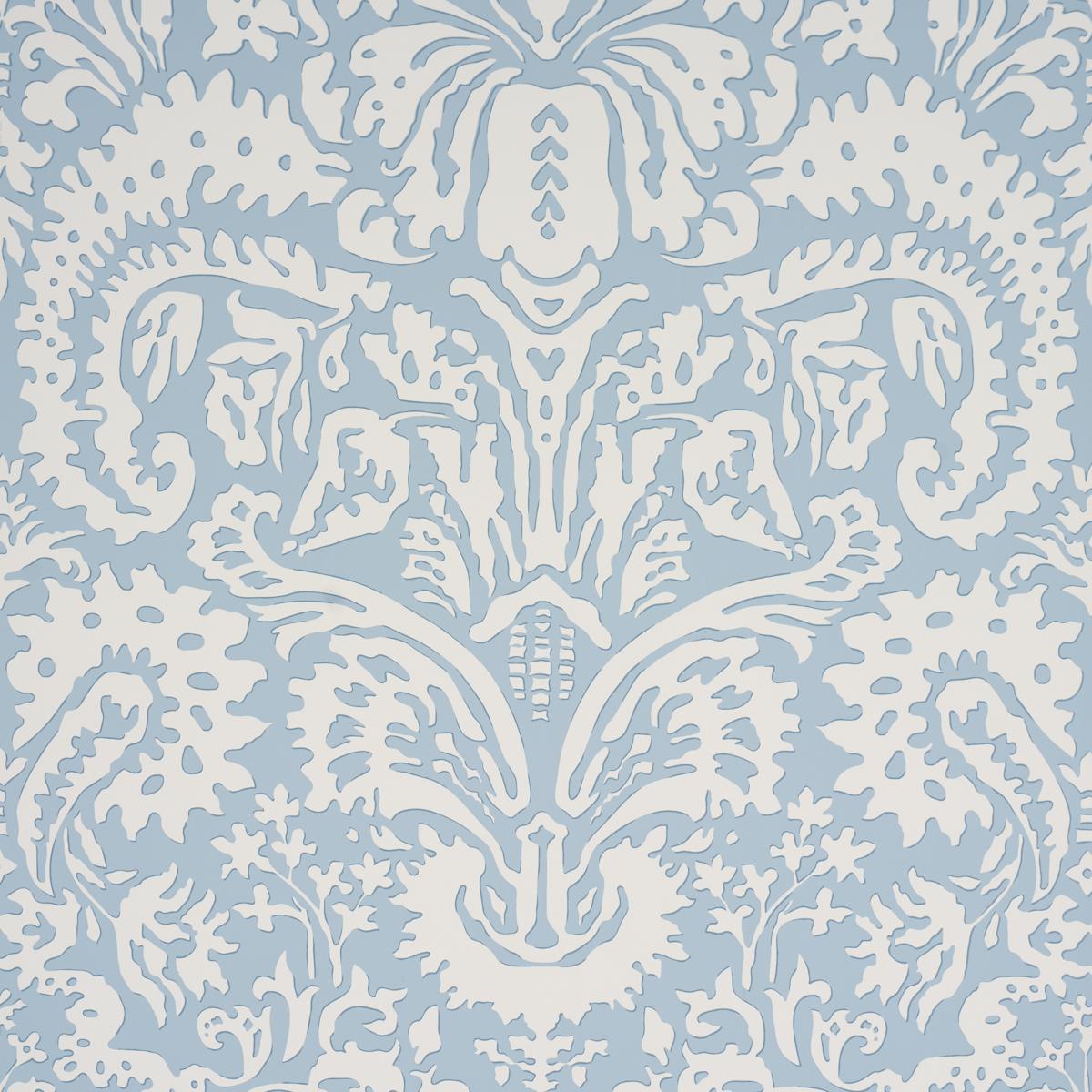 Schumacher Suffolk Damask Blue Wallpaper