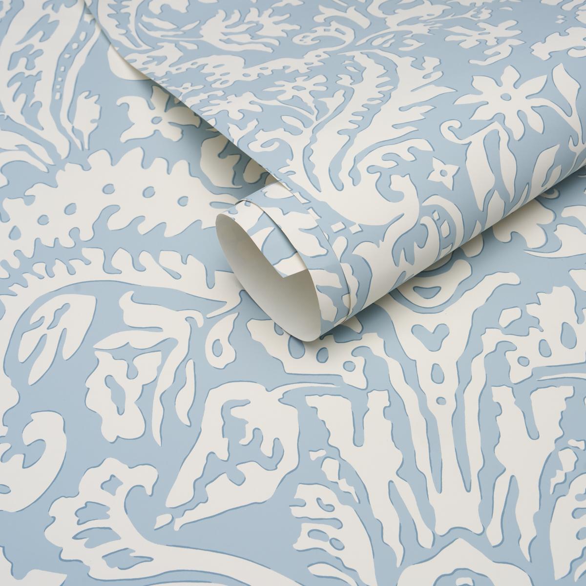 Schumacher Suffolk Damask Blue Wallpaper