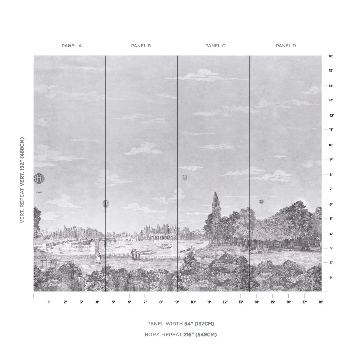 Schumacher Promenade 4 Panel Set Grisaille Wallpaper