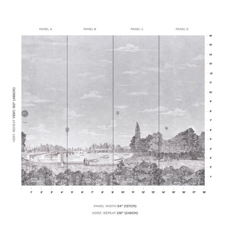 Schumacher Promenade 4 Panel Set Grisaille Wallpaper