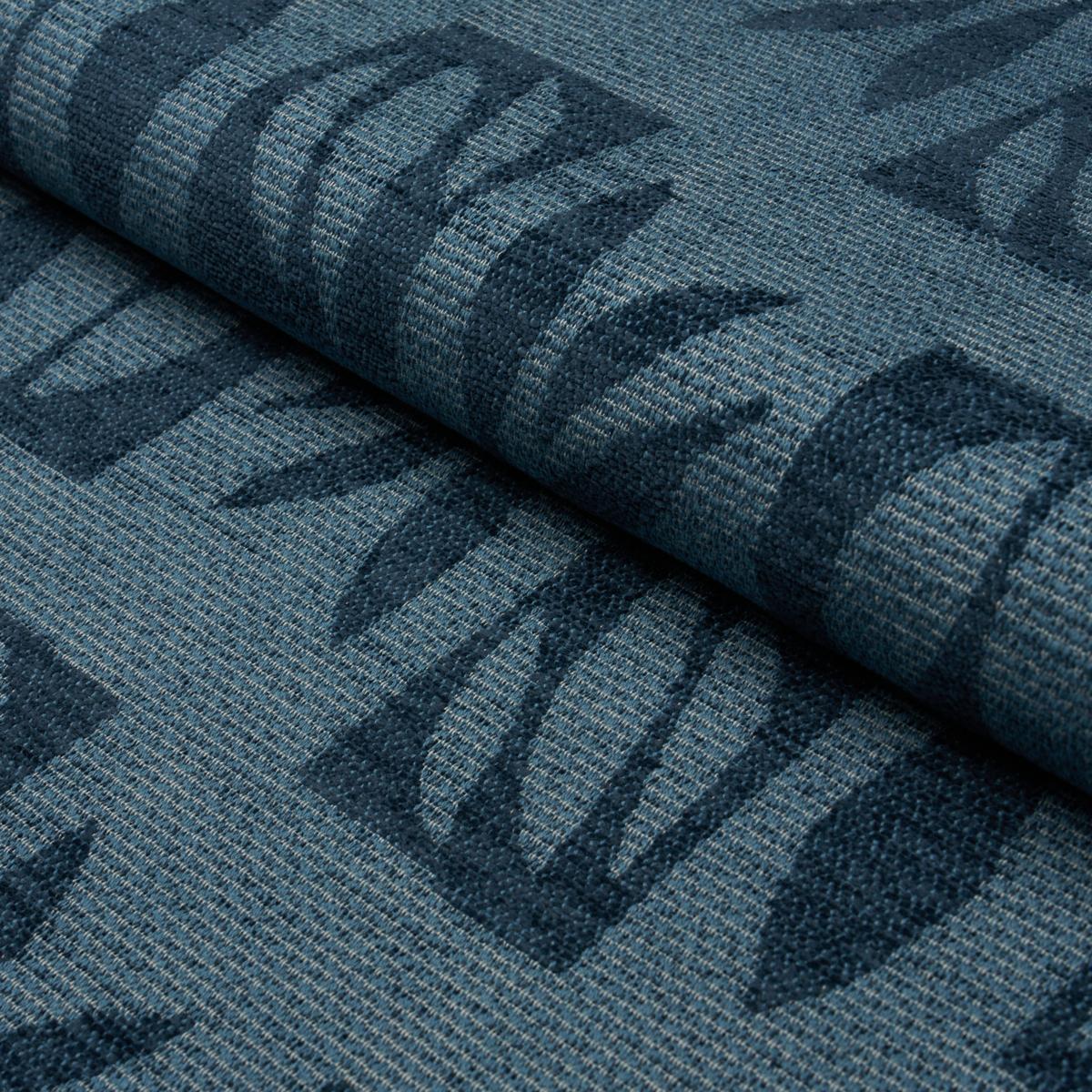 Schumacher Banana Leaf Cut Out Blue Fabric