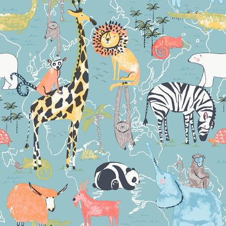 Brewster Home Fashions Advantage World of Imagination Safari Animals Blue Wallpaper