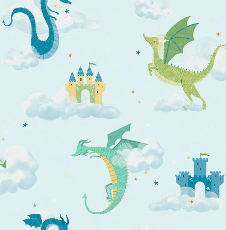 Brewster Home Fashions Advantage World of Imagination Magical Dragons Blue Wallpaper