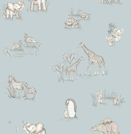 Brewster Home Fashions Advantage World of Imagination Safari Babies Blue Wallpaper