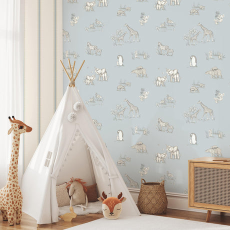 Brewster Home Fashions Advantage World of Imagination Safari Babies Blue Wallpaper