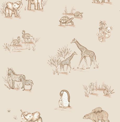 Brewster Home Fashions Advantage World of Imagination Safari Babies Beige Wallpaper