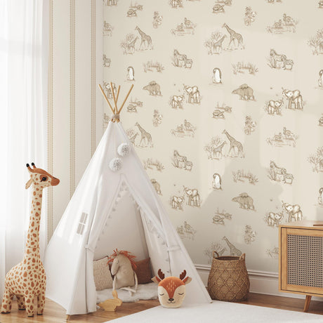 Brewster Home Fashions Advantage World of Imagination Safari Babies Beige Wallpaper